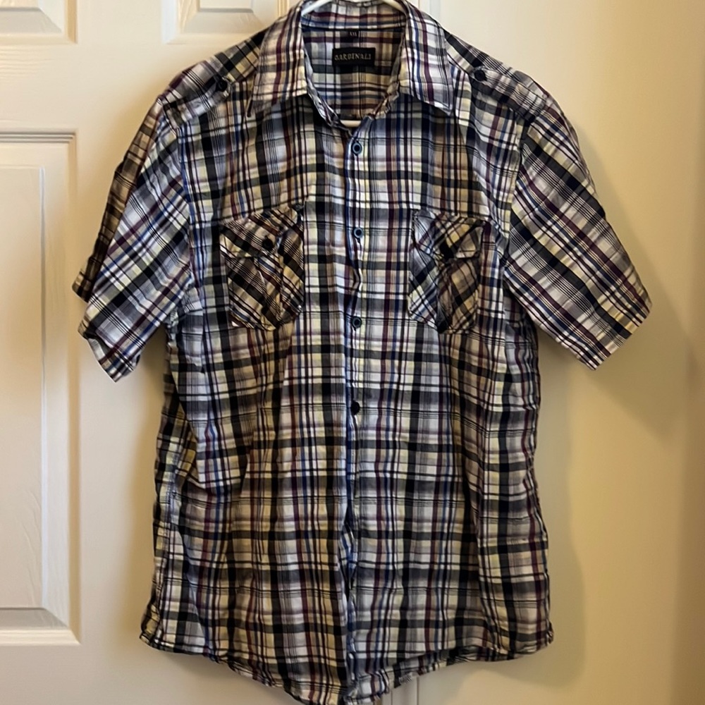 Men’s XXL Collar Button Down Shirt by CARDINALI 100% Cotton red blue black